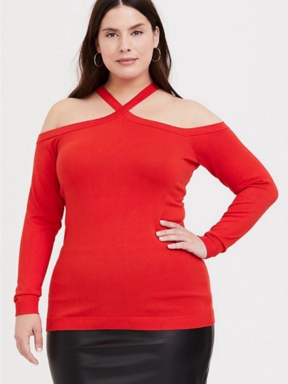 NWT Torrid Crossneck Halter Cold Shoulder Top with Sleeves